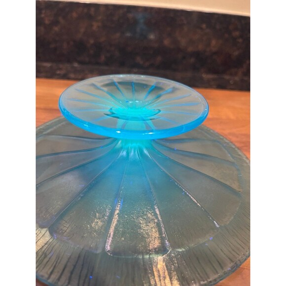 Vintage Fenton Iridescent BLUE Footed Compote Bowl - Picture 7 of 8